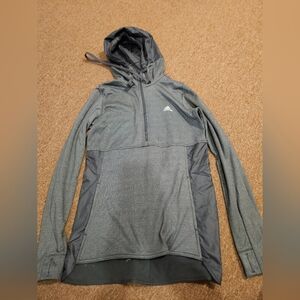 Adidas 1/4 Zip Hooded Pullover Sweatshirt Women Small Gray Climawarm Thumb Holes